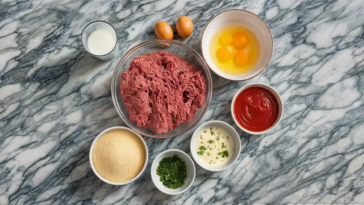 Ingredients and Necessary Equipment for Meatloaf Recipe with Onion Soup Mix