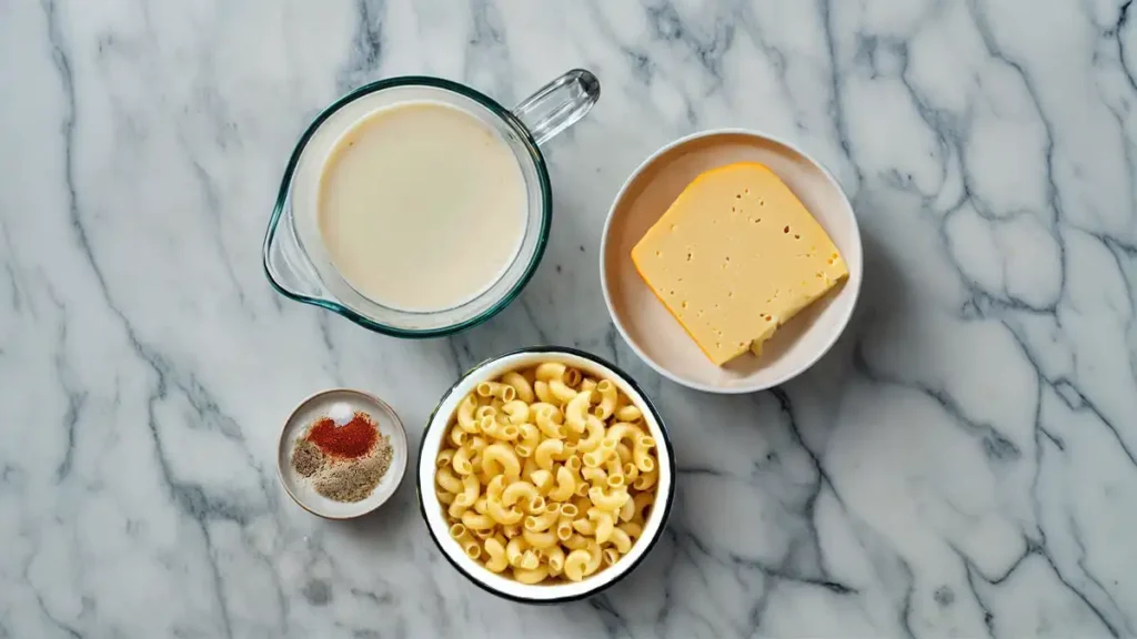 Gathering Your Ingredients for Simple Mac and Cheese Recipe Without Flourccc