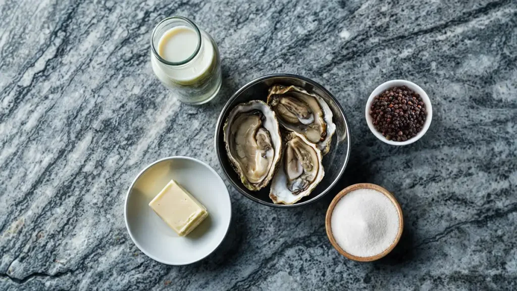 Ingredients and Preparation for Oyster Stew Recipe with Just Milk and Butter